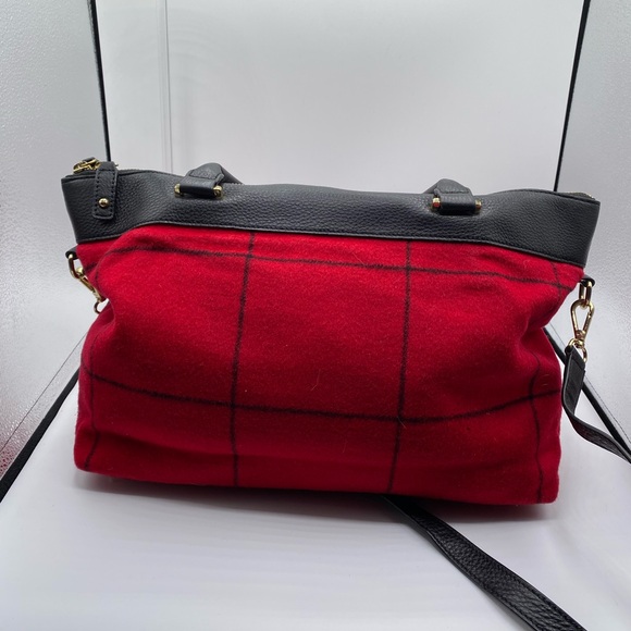 603 Talbots Ventana Red wool w/black leather trim Satchel w cross body strap - Picture 2 of 5